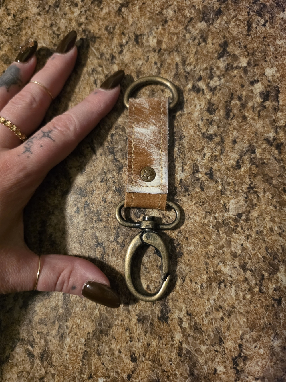 Leather Hair-On Keychain Strap in Brown